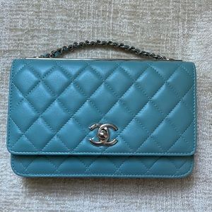 NWT Chanel trendy WOC in seafoam blue lambskin